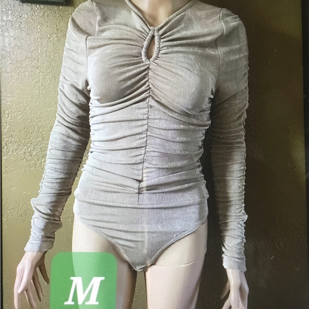 Ruched Long Sleeve Bodysuit - Gray
